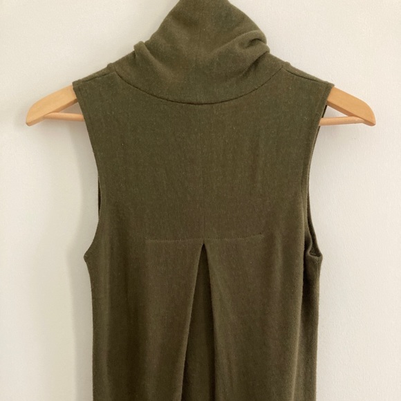 meg Olive Green Wool Designer Turtleneck Dress - Picture 6 of 8
